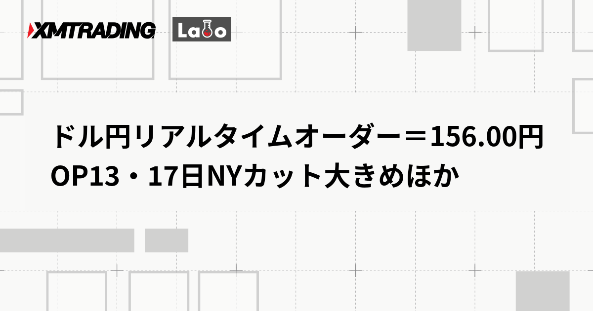 ドル円リアルタイムオーダー＝156.00円　OP13・17日NYカット大きめほか