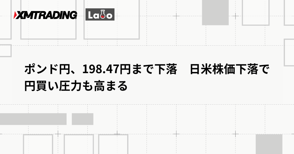 ポンド円、198.47円まで下落　日米株価下落で円買い圧力も高まる