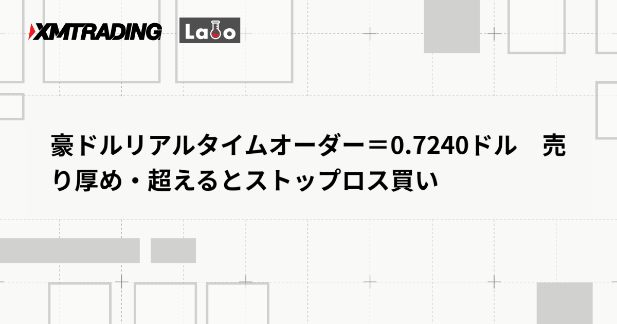 豪ドルリアルタイムオーダー＝0.7240ドル　売り厚め・超えるとストップロス買い