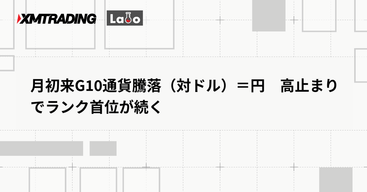 月初来G10通貨騰落（対ドル）＝円　高止まりでランク首位が続く