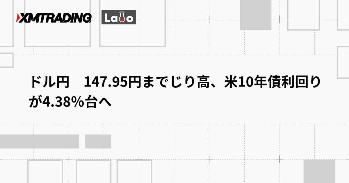 ドル円　147.95円までじり高、米10年債利回りが4.38％台へ