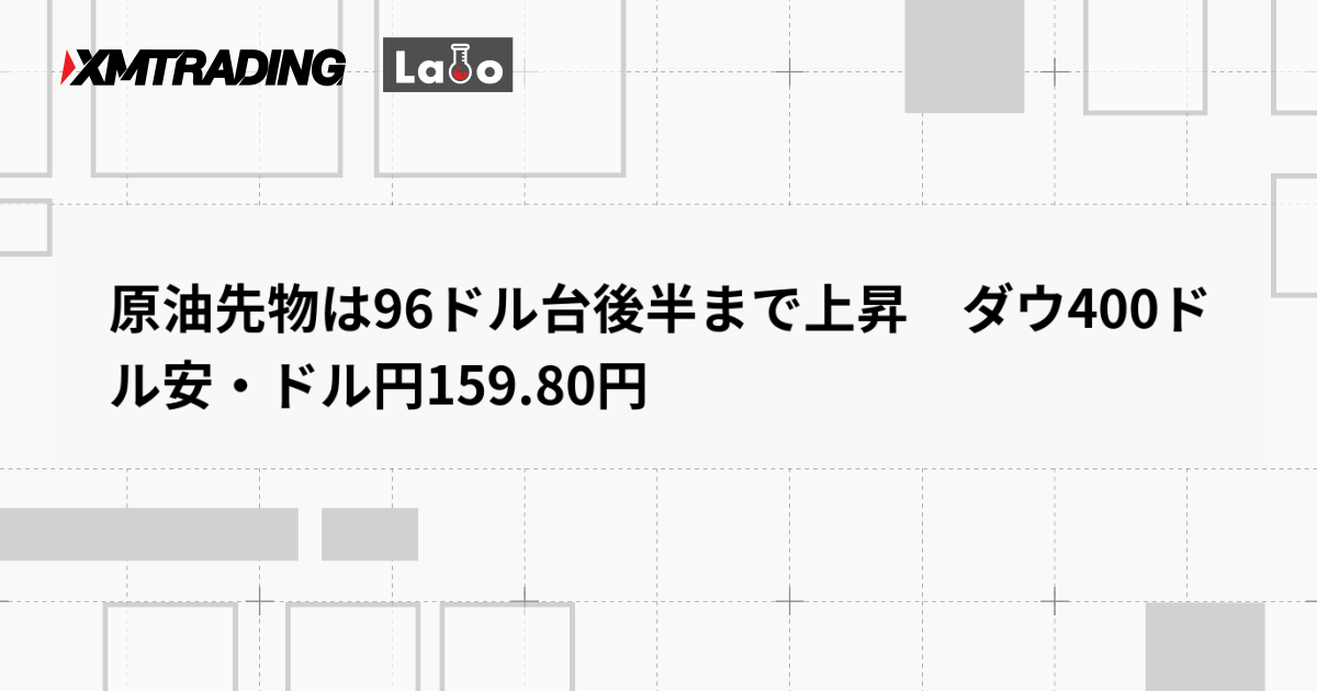 原油先物は96ドル台後半まで上昇　ダウ400ドル安・ドル円159.80円