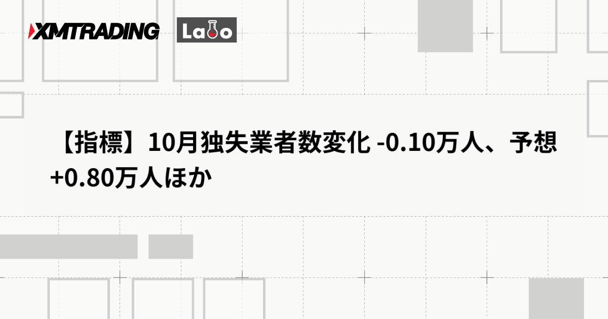【指標】10月独失業者数変化 -0.10万人、予想 +0.80万人ほか