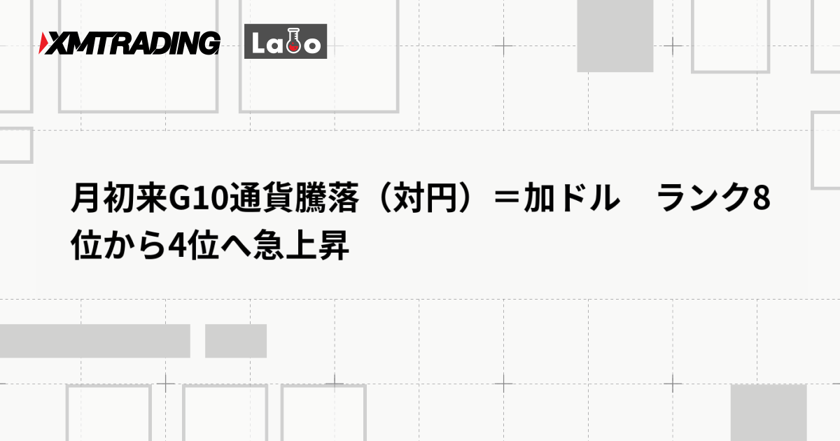月初来G10通貨騰落（対円）＝加ドル　ランク8位から4位へ急上昇