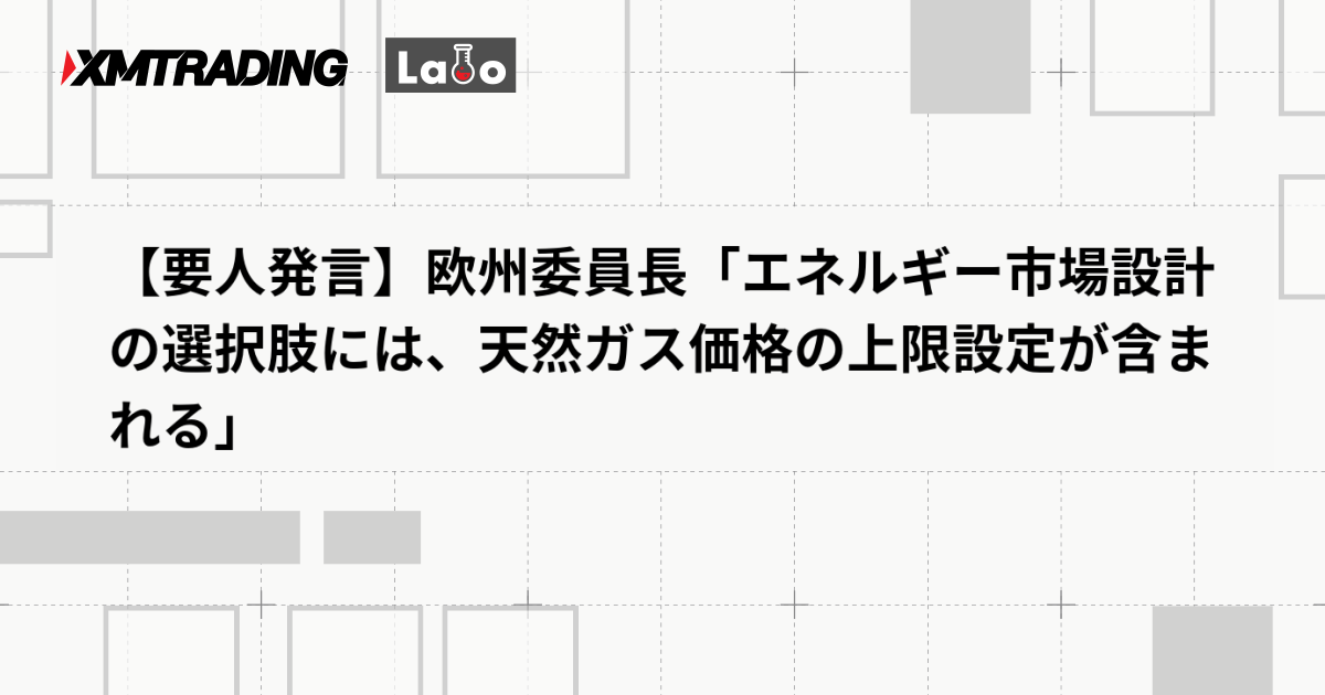 【要人発言】欧州委員長「エネルギー市場設計の選択肢には、天然ガス価格の上限設定が含まれる」