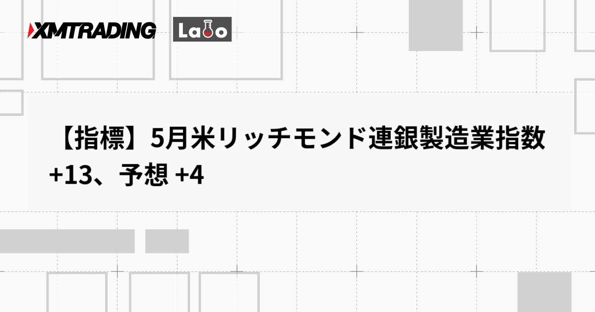 【指標】5月米リッチモンド連銀製造業指数 +13、予想 +4
