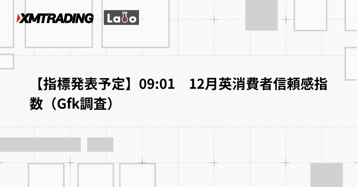 【指標発表予定】09:01　12月英消費者信頼感指数（Gfk調査）