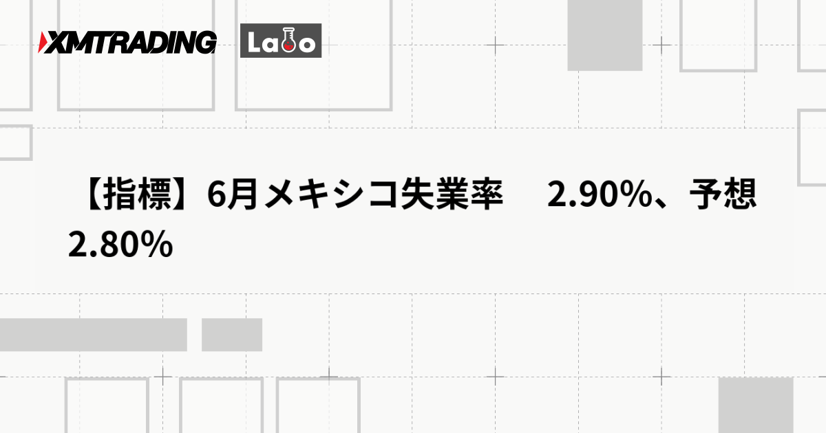 【指標】6月メキシコ失業率 　2.90％、予想 2.80％