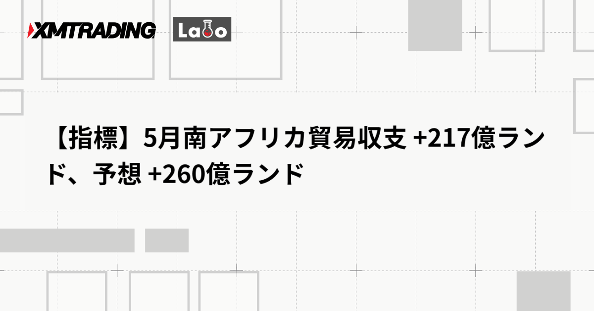 【指標】5月南アフリカ貿易収支 +217億ランド、予想 +260億ランド
