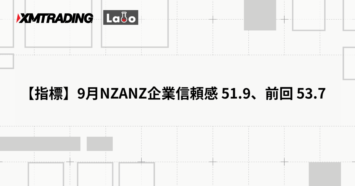 【指標】9月NZANZ企業信頼感 51.9、前回 53.7