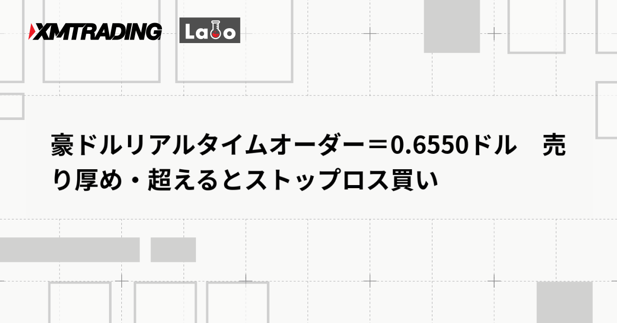 豪ドルリアルタイムオーダー＝0.6550ドル　売り厚め・超えるとストップロス買い