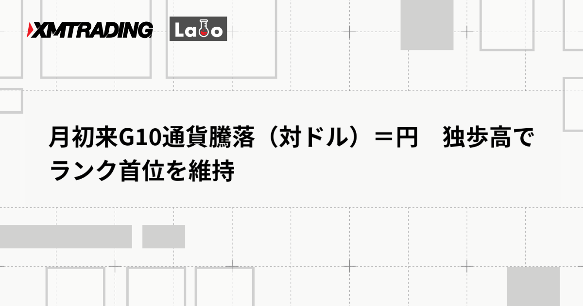 月初来G10通貨騰落（対ドル）＝円　独歩高でランク首位を維持