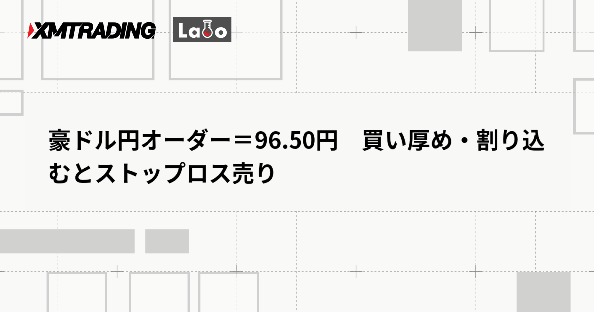 豪ドル円オーダー＝96.50円　買い厚め・割り込むとストップロス売り