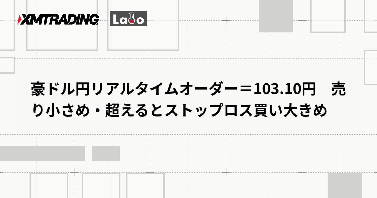 豪ドル円リアルタイムオーダー＝103.10円　売り小さめ・超えるとストップロス買い大きめ
