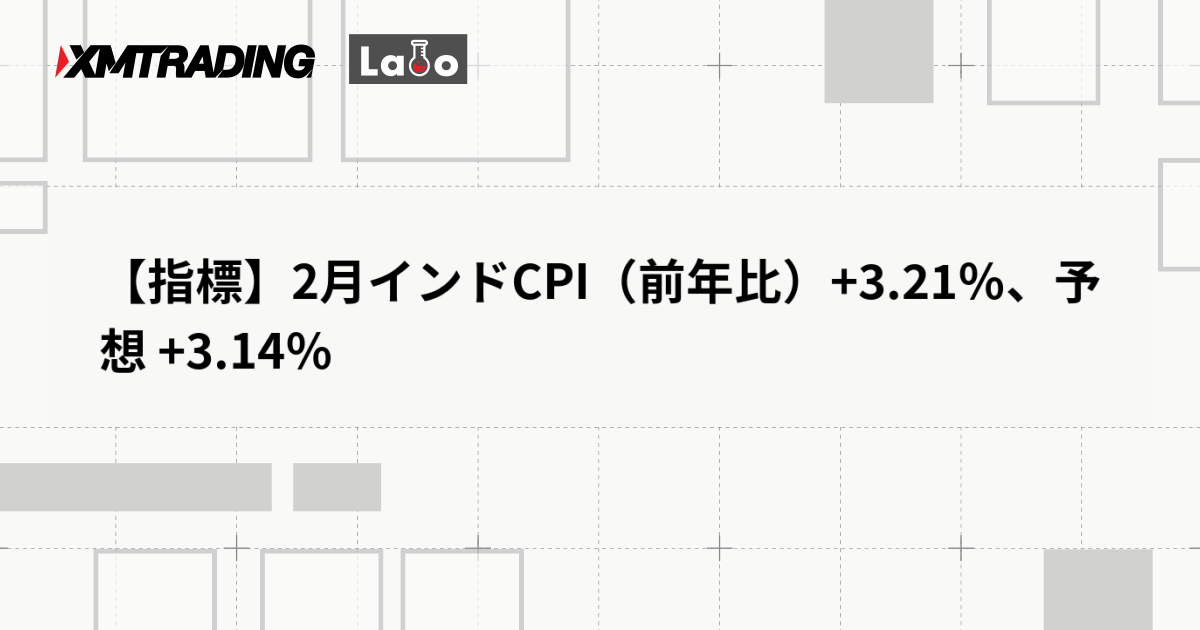 【指標】2月インドCPI（前年比）+3.21％、予想 +3.14％