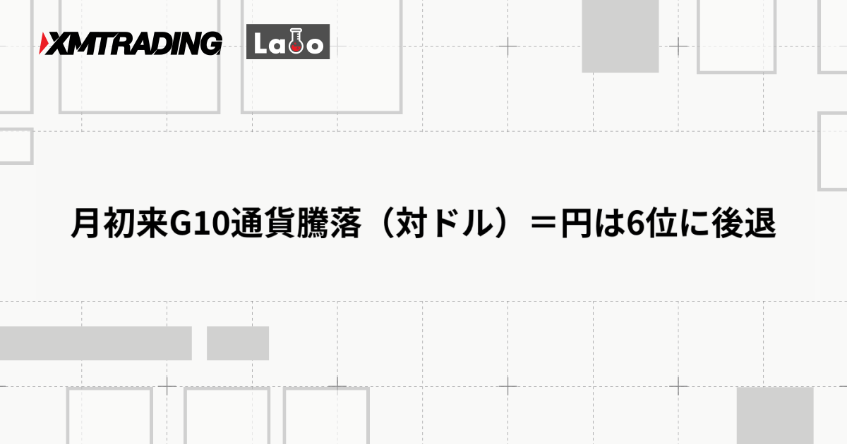月初来G10通貨騰落（対ドル）＝円は6位に後退
