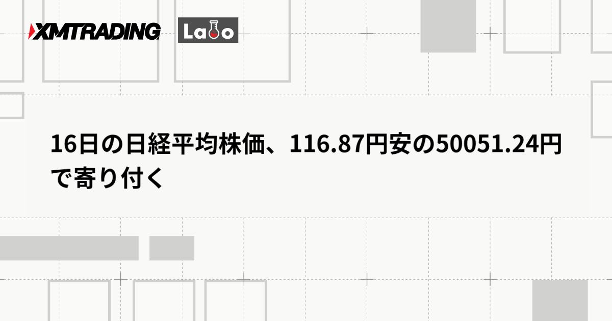 16日の日経平均株価、116.87円安の50051.24円で寄り付く
