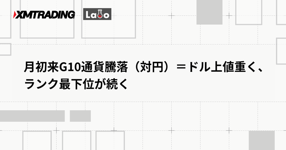 月初来G10通貨騰落（対円）＝ドル上値重く、ランク最下位が続く