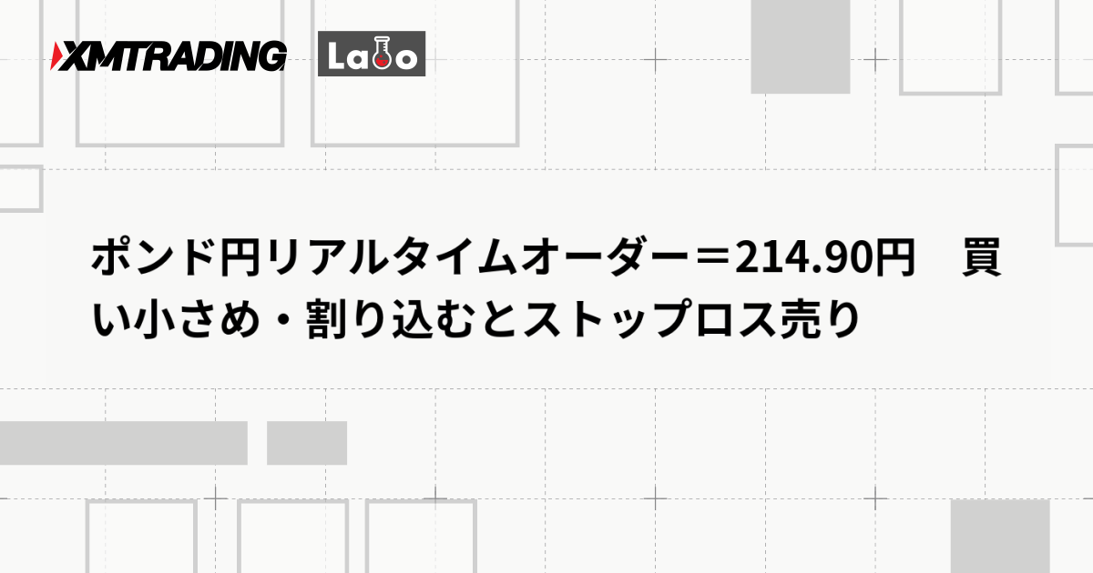 ポンド円リアルタイムオーダー＝214.90円　買い小さめ・割り込むとストップロス売り