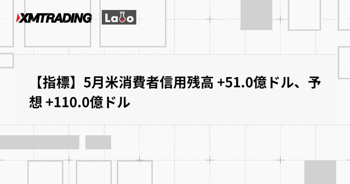 【指標】5月米消費者信用残高 +51.0億ドル、予想 +110.0億ドル