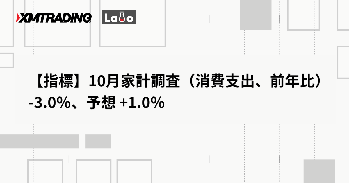 【指標】10月家計調査（消費支出、前年比） -3.0％、予想 +1.0％