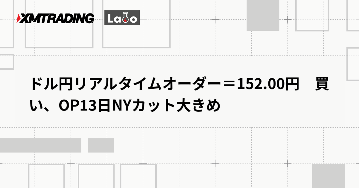 ドル円リアルタイムオーダー＝152.00円　買い、OP13日NYカット大きめ