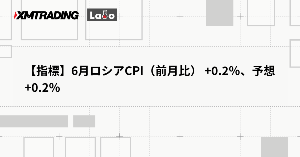 【指標】6月ロシアCPI（前月比） +0.2％、予想 +0.2％