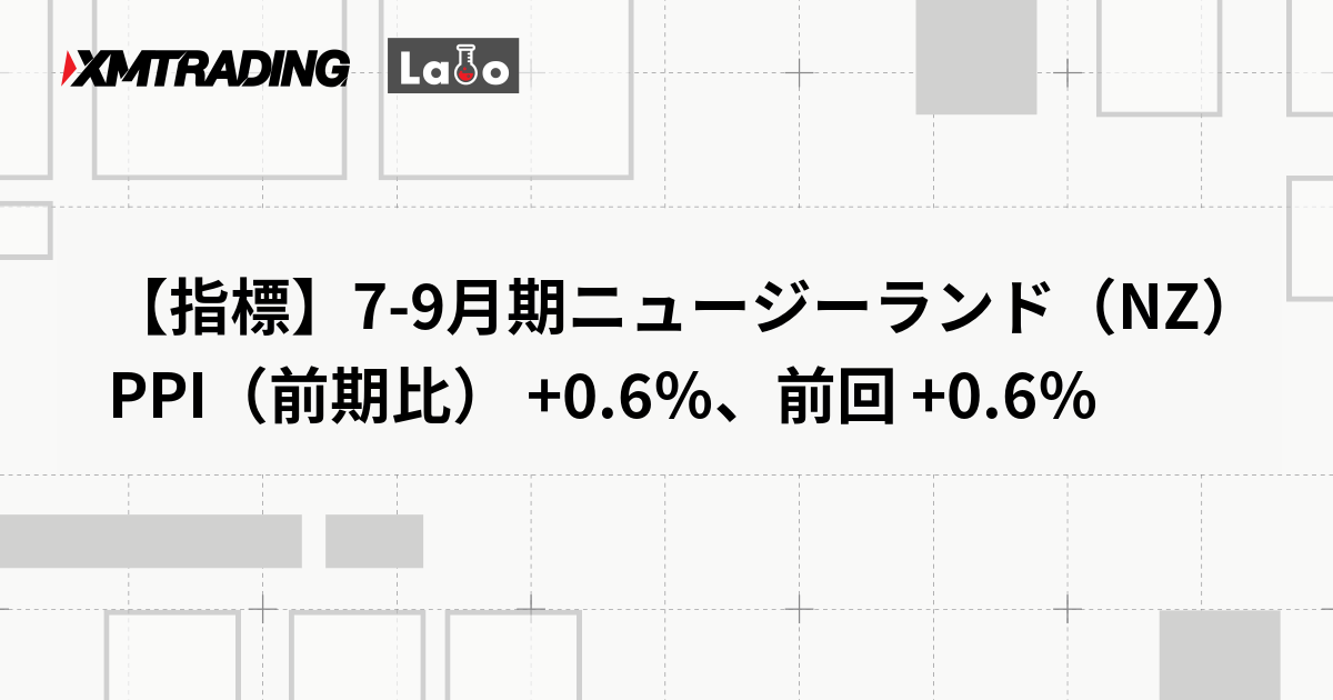 【指標】7-9月期ニュージーランド（NZ）PPI（前期比） +0.6％、前回 +0.6％