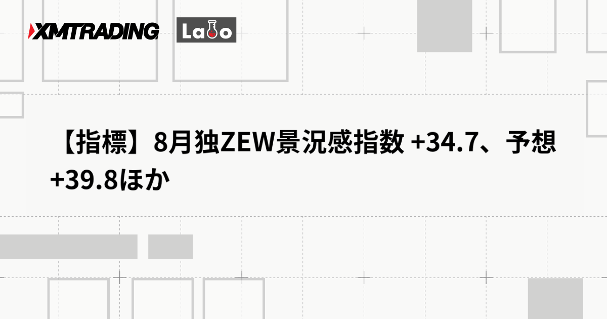 【指標】8月独ZEW景況感指数 +34.7、予想 +39.8ほか