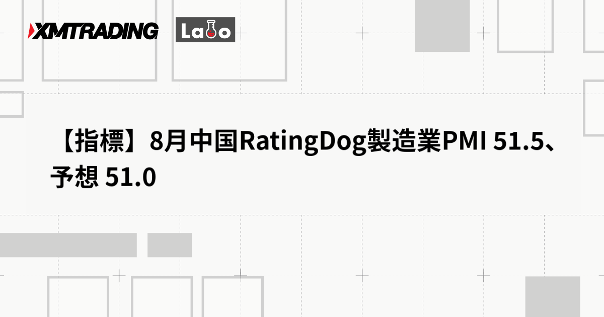 【指標】8月中国RatingDog製造業PMI 51.5、予想 51.0