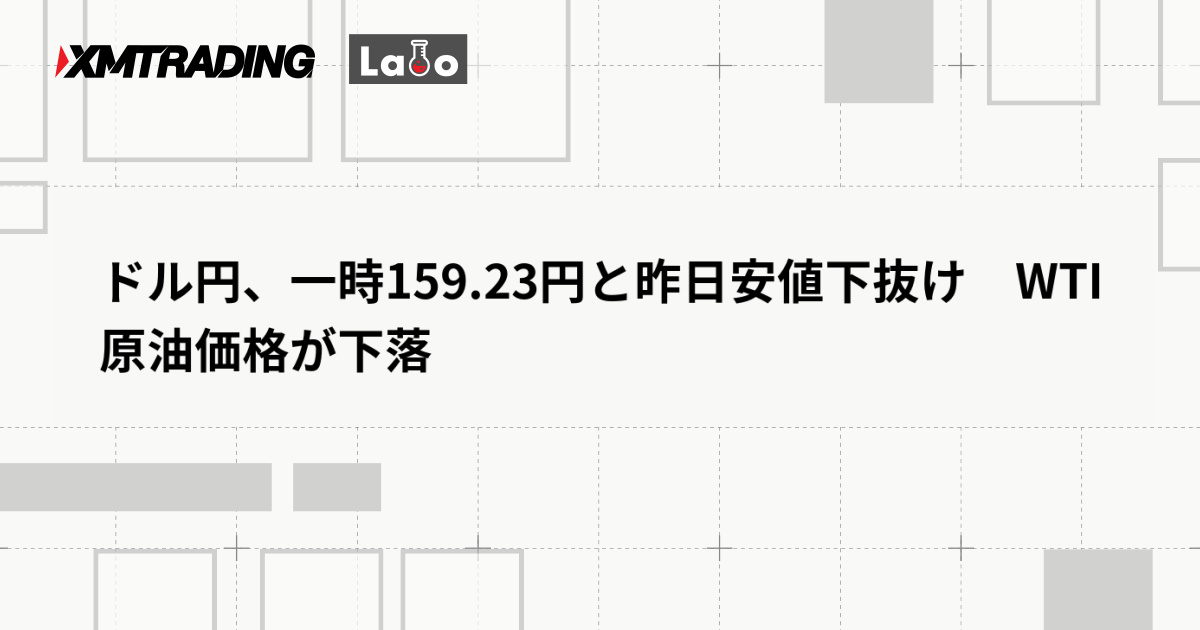 ドル円、一時159.23円と昨日安値下抜け　WTI原油価格が下落