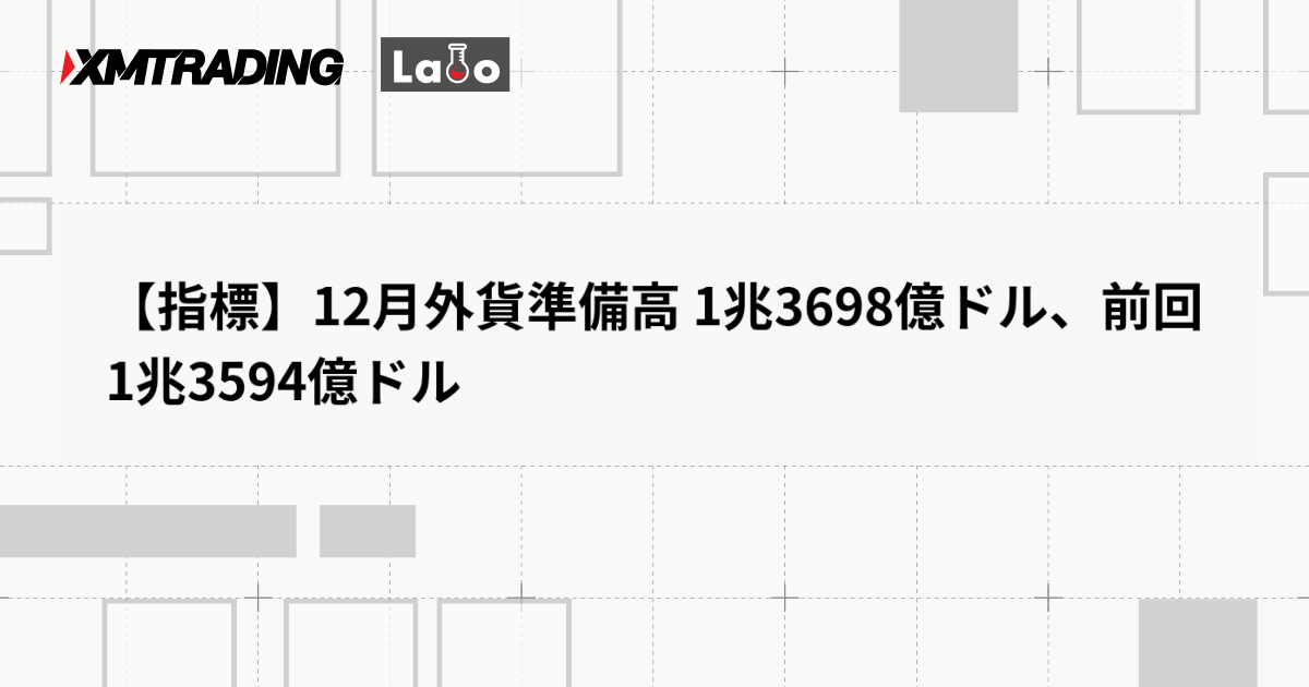 【指標】12月外貨準備高 1兆3698億ドル、前回 1兆3594億ドル