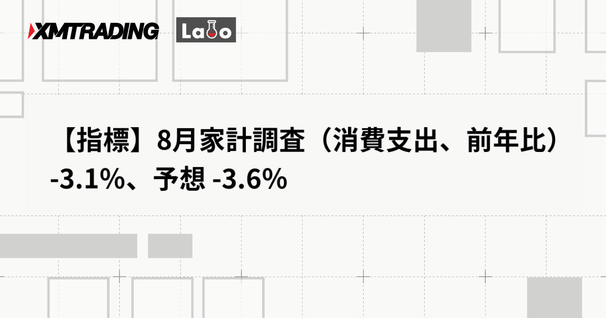 【指標】8月家計調査（消費支出、前年比） -3.1％、予想 -3.6％