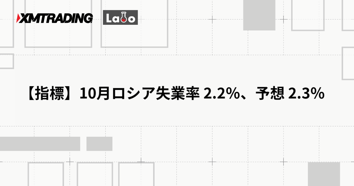 【指標】10月ロシア失業率 2.2％、予想 2.3％