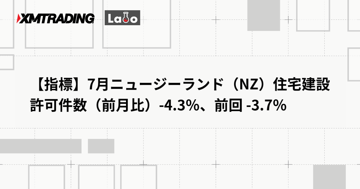 【指標】7月ニュージーランド（NZ）住宅建設許可件数（前月比）-4.3％、前回 -3.7％