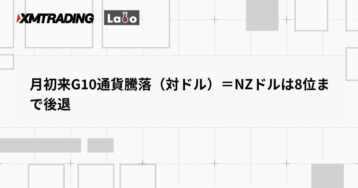 月初来G10通貨騰落（対ドル）＝NZドルは8位まで後退