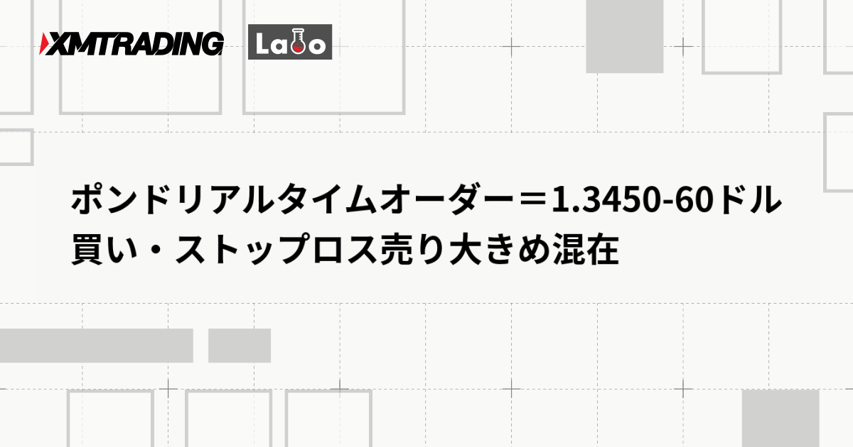 ポンドリアルタイムオーダー＝1.3450-60ドル　買い・ストップロス売り大きめ混在