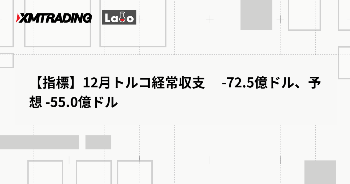 【指標】12月トルコ経常収支 　-72.5億ドル、予想 -55.0億ドル