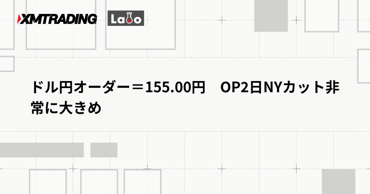 ドル円オーダー＝155.00円　OP2日NYカット非常に大きめ