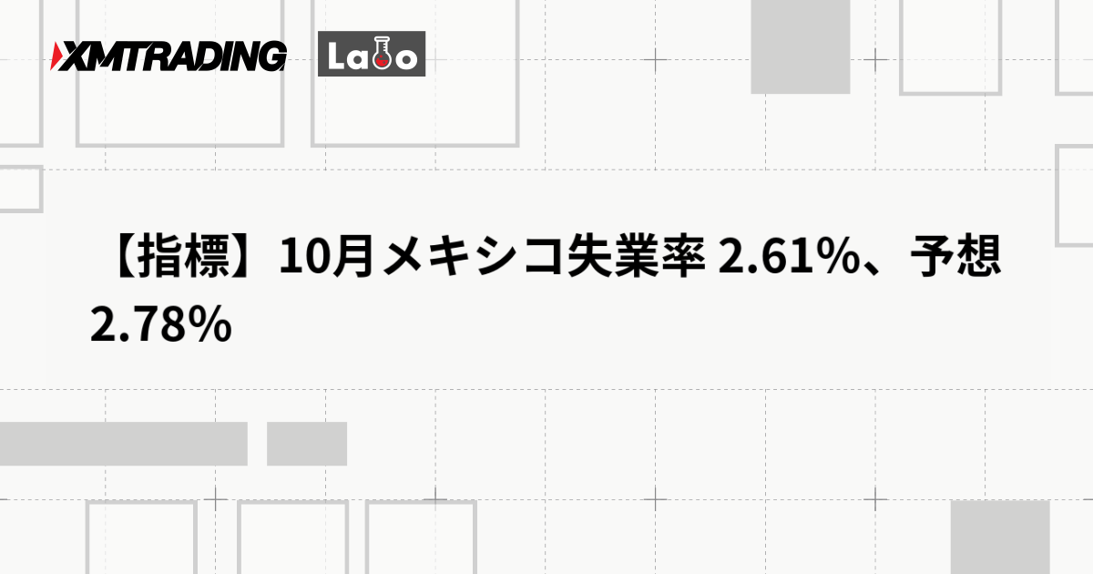 【指標】10月メキシコ失業率 2.61％、予想 2.78％