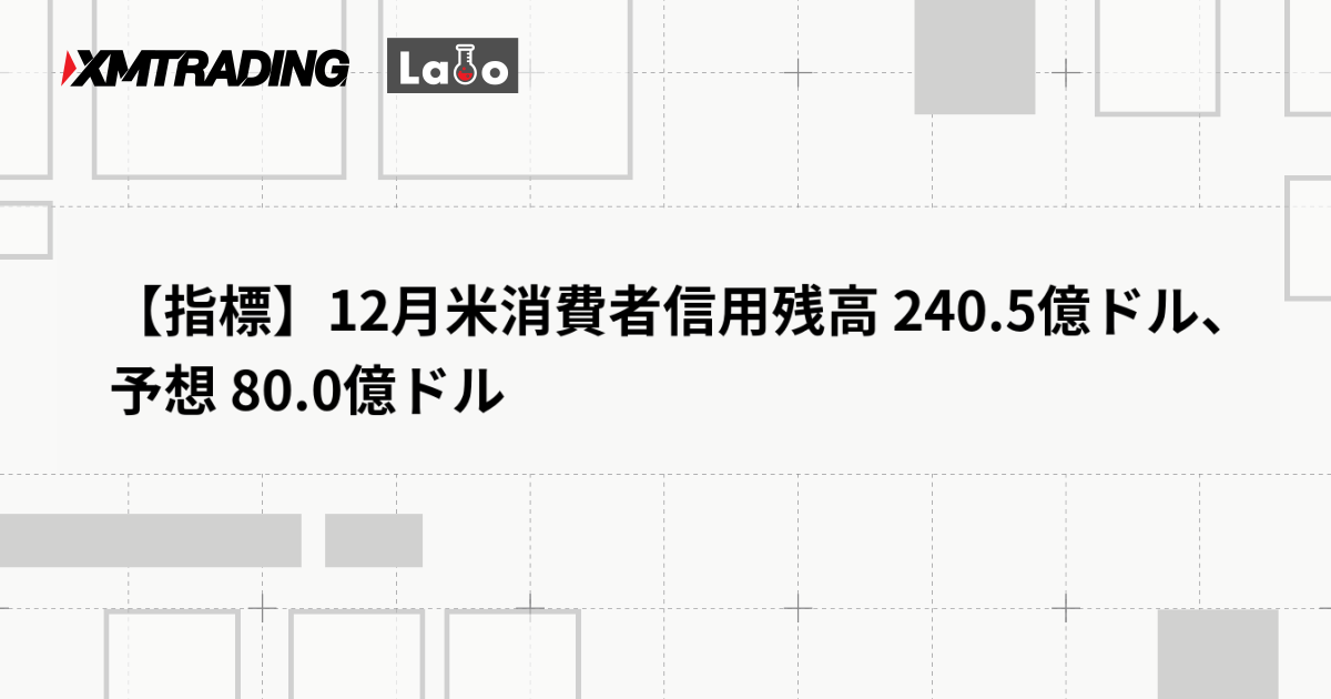 【指標】12月米消費者信用残高 240.5億ドル、予想 80.0億ドル