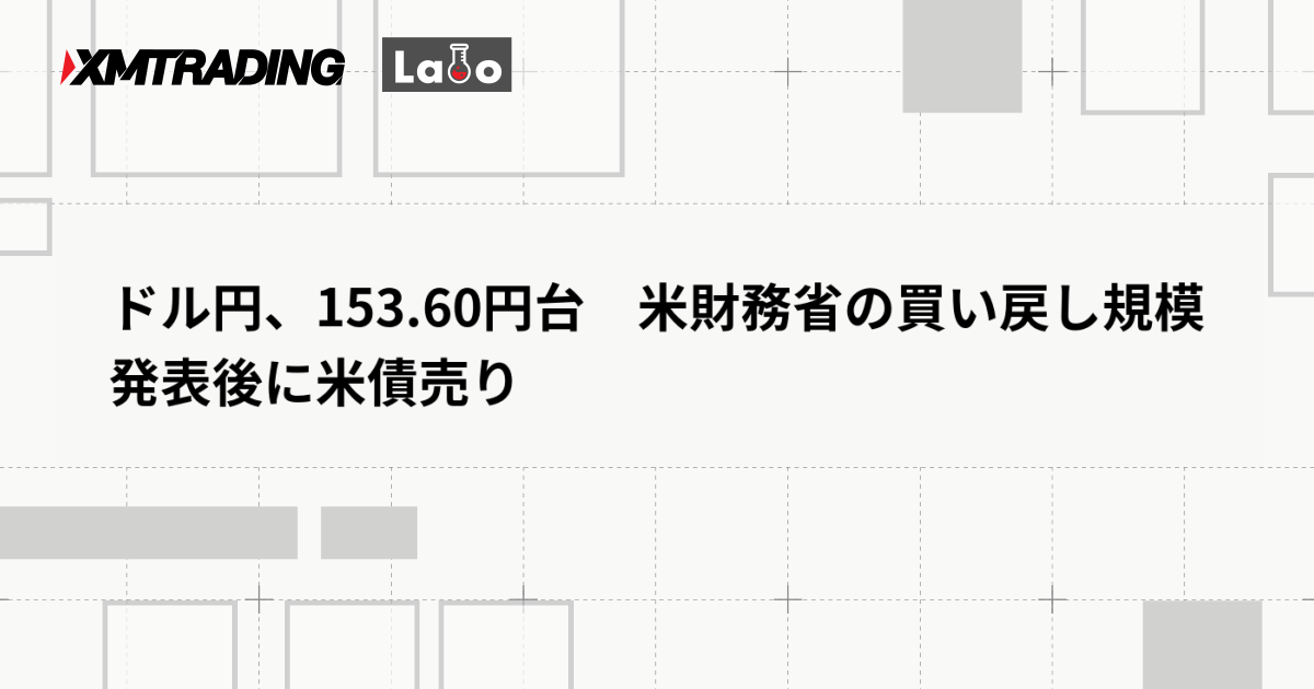 ドル円、153.60円台　米財務省の買い戻し規模発表後に米債売り