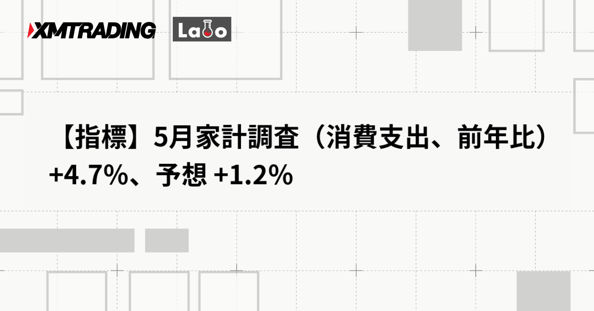 【指標】5月家計調査（消費支出、前年比） +4.7％、予想 +1.2％