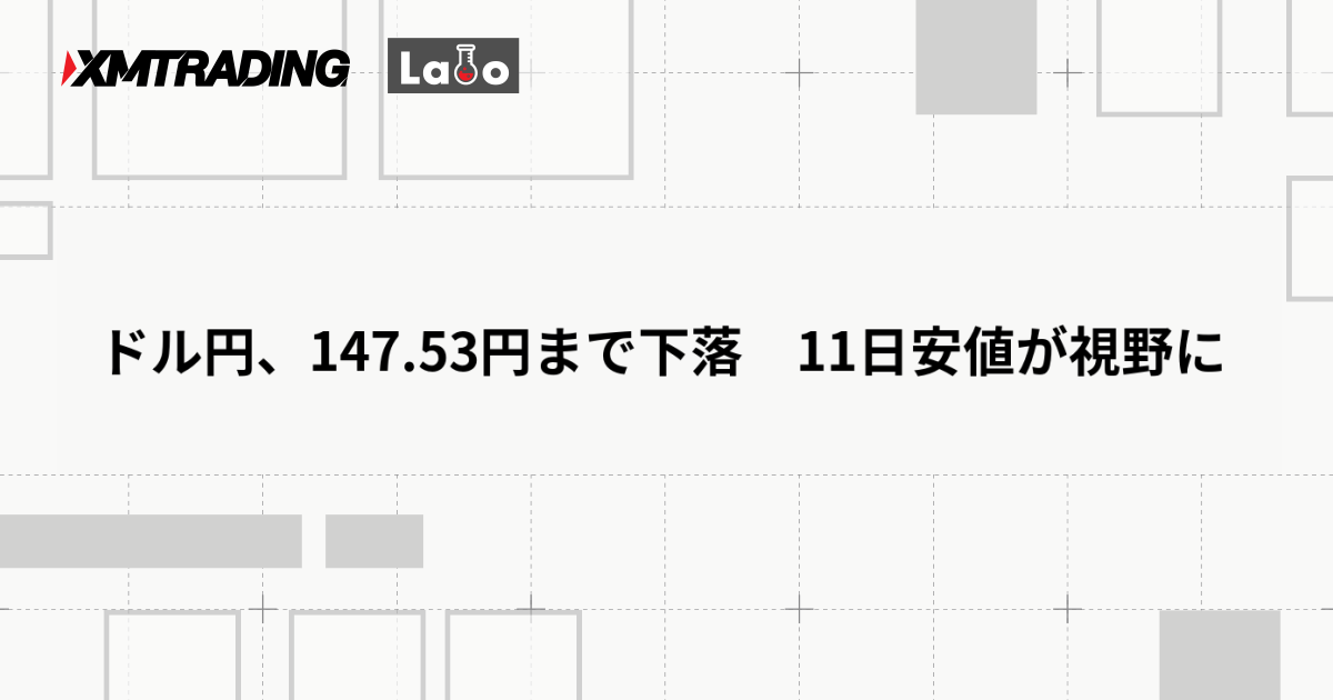 ドル円、147.53円まで下落　11日安値が視野に
