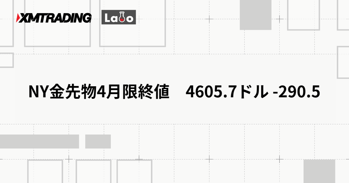 NY金先物4月限終値　4605.7ドル -290.5