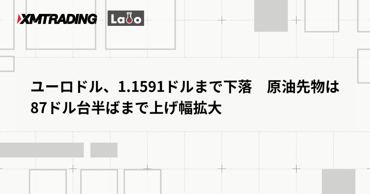 ユーロドル、1.1591ドルまで下落　原油先物は87ドル台半ばまで上げ幅拡大