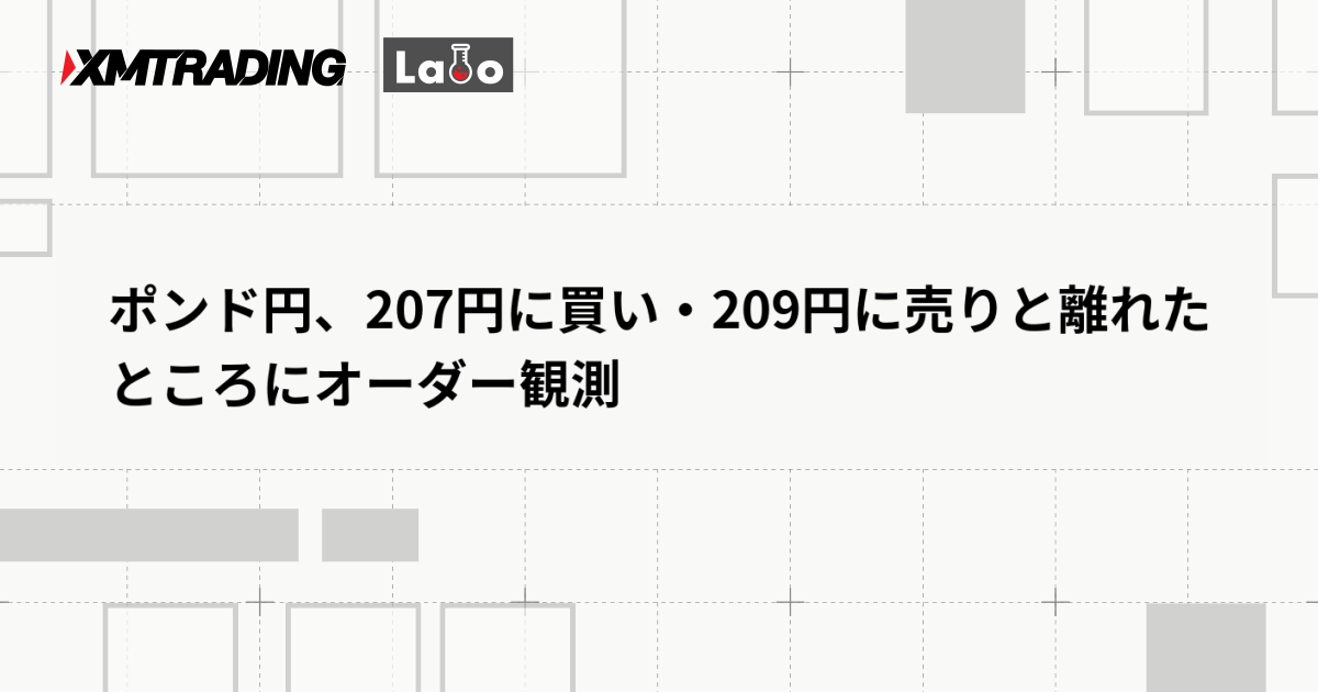 ポンド円、207円に買い・209円に売りと離れたところにオーダー観測