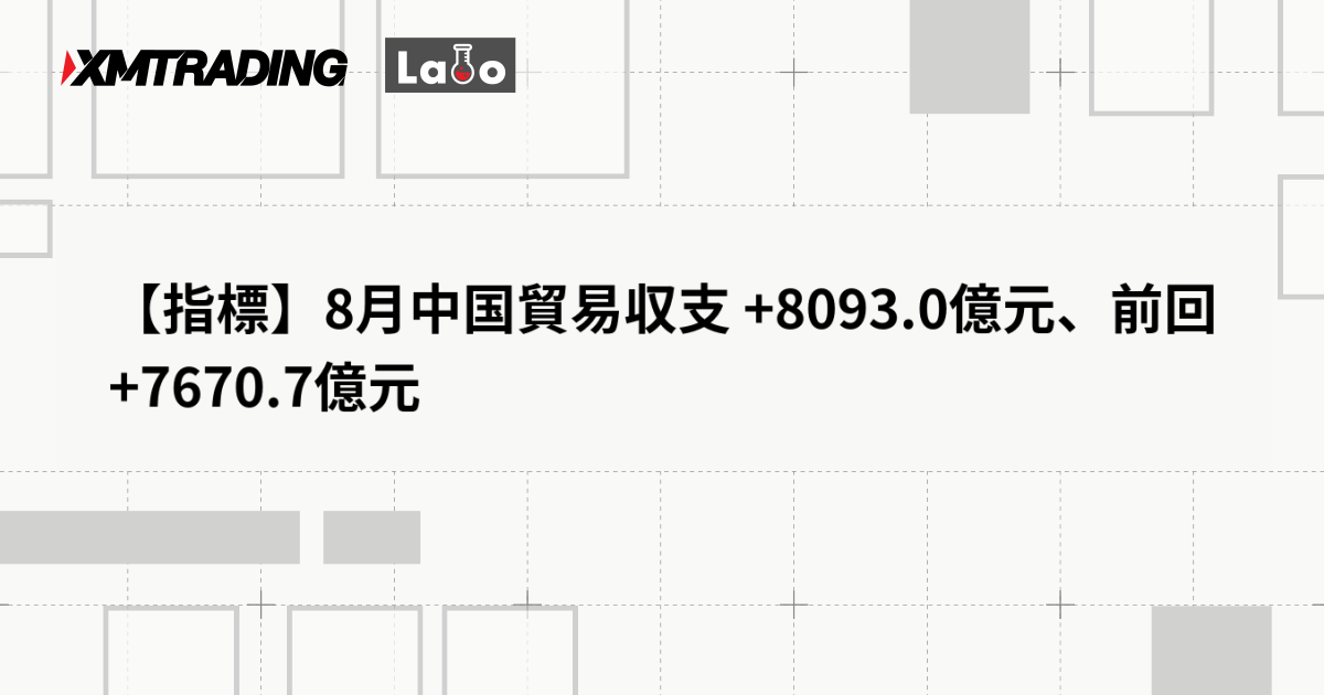 【指標】8月中国貿易収支 +8093.0億元、前回 +7670.7億元