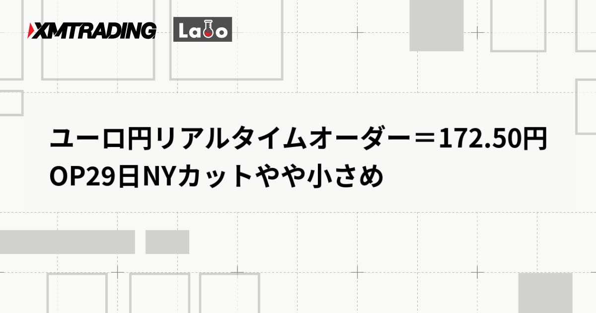 ユーロ円リアルタイムオーダー＝172.50円　OP29日NYカットやや小さめ