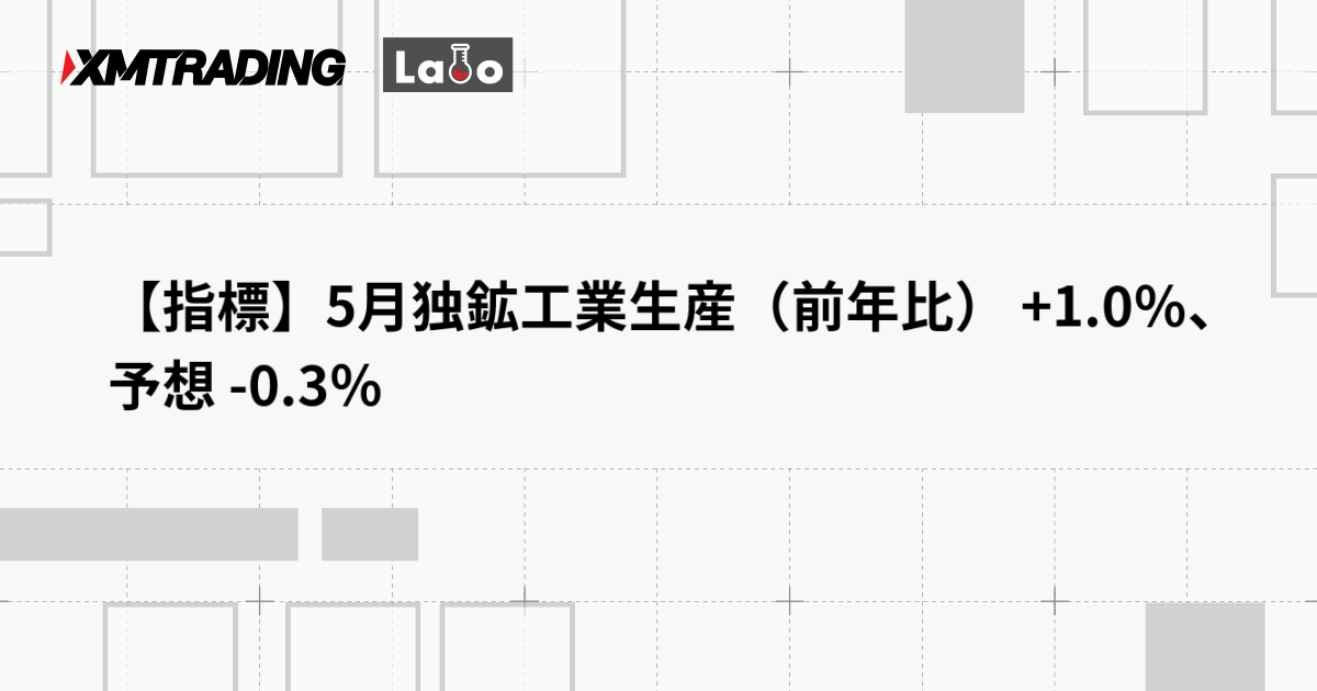 【指標】5月独鉱工業生産（前年比） +1.0％、予想 -0.3％